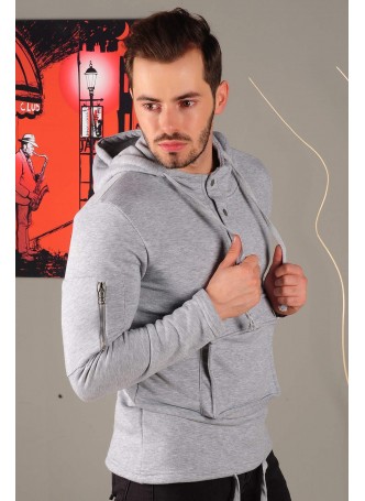 Kesecep Kapşonlu Sweat Gri