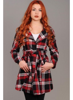 Kırmızı Siyah Ekoseli Kaşe mont