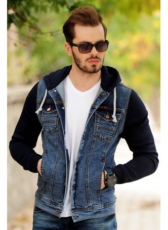 Kollar Polar Lacivert Kapşonlu Kot Ceket