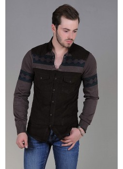 Kollar Triko Kahve Kadife Gömlek