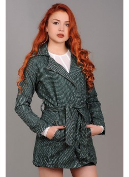 Kuşaklı Yeşil Kaşe Mont