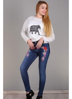 Nakışlı Lacivert Denim