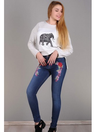 Nakışlı Lacivert Denim