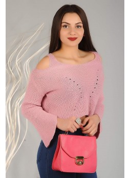 Omuz Dekolte Triko Bluz Pembe