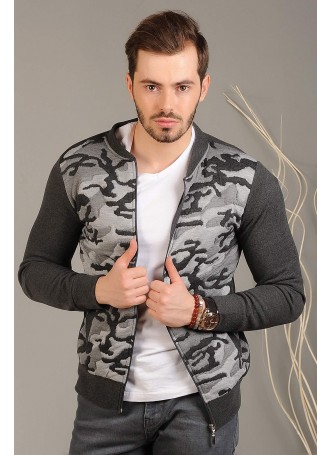 Ön Kamuflaj Fermuarlı Füme Ceket