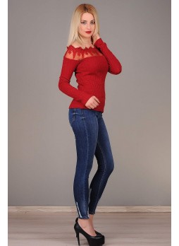 Paça Desenli Mavi Kot Pantolon