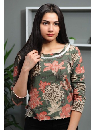 Pem Çiçek Desenli Yeşil Sweat