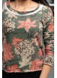 Pem Çiçek Desenli Yeşil Sweat