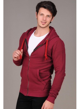 Petek Doku Bordo Kapşonlu Ceket