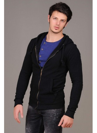 Petek Doku Kapşonlu Lacivert Ceket