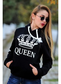 Queen Baskılı Sweat Siyah