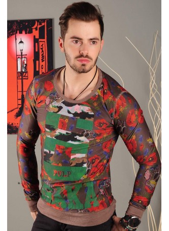 Renkli Baskılı Kahve Sweat