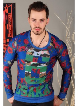renkli Baskılı Mavi Sweat