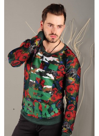 Renkli Baskılı Yeşil Sweat
