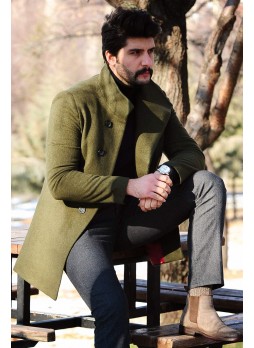 Şal Yaka Kaşe Kaban Haki