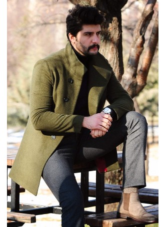 Şal Yaka Kaşe Kaban Haki