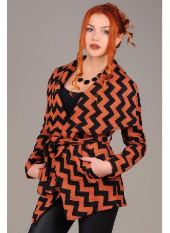 Şal Yaka Zigzag Desen Kaşe Mont