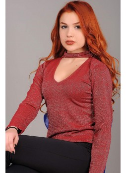 Simli Bordo Bluz