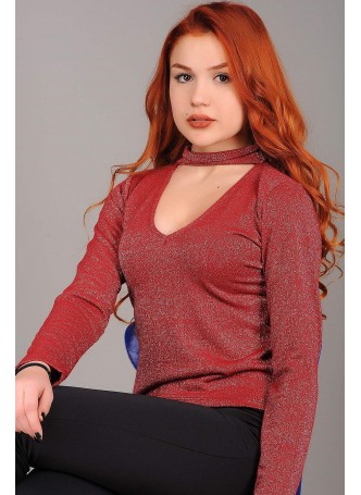 Simli Bordo Bluz