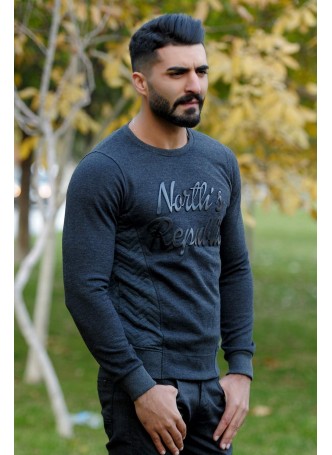 Sırt Desenli Kabartma Baskılı Sweat Füme