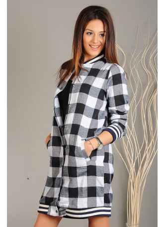 Siyah Ekoseli Uzun Ceket