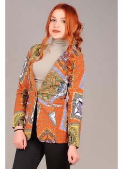 Tek Düğme Desenli Turuncu Kısa Ceket