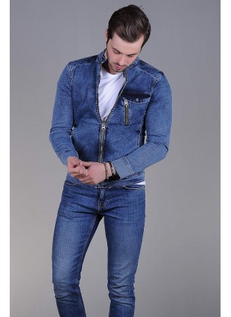 Tek Fermuarl Detaylı Kot ceket Açık mavi