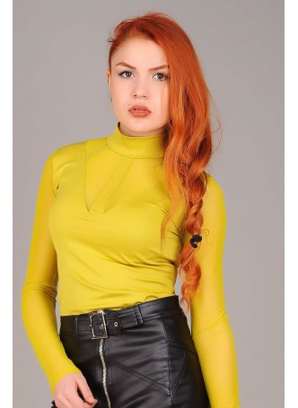 Tül Pencereli Yeşil Bluz