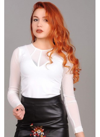 Tül Yaka Beyaz Bluz