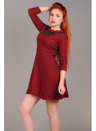 Tül Yaka Bordo Elbise