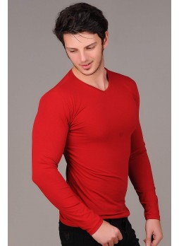 V Yaka Basic Kırmızı Sweat
