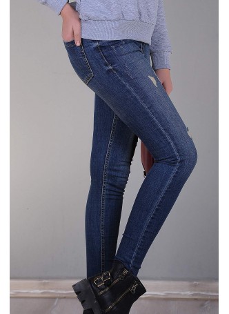 Yıkamalı Parçalı Denim Lacivert