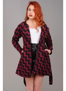 Zigzag Desen Bordo Kaşe Mont