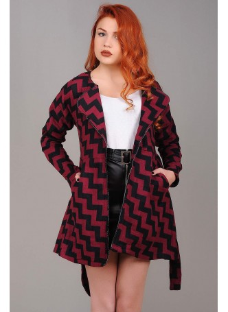 Zigzag Desen Bordo Kaşe Mont