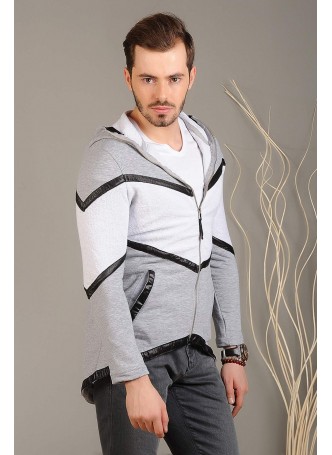 Zigzag Desen Kapşonlu Ceket Gri