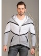 Zigzag Desen Kapşonlu Ceket Gri