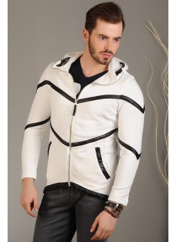 Zigzag Desenli Fermuarlı Ceket beyaz