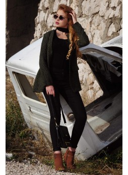 Zigzag Desenli Yeşil Ceket