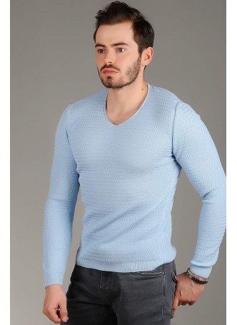 Zincir Örgü Triko Kazak Mavi