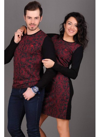 Desenli Bordo Siyah Sevgili Kombini