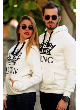 King & Queen Sweat Beyaz Sevgili Kombini