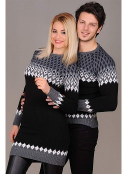 Sevgili Kombini Siyah Gri Desenli