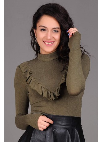 Fırfırlı Haki Bluz