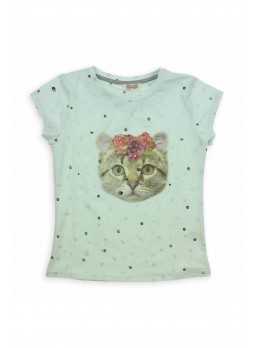 Bambaki Kız Çocuk Kedi Baskılı Tshirt 013-01138-019