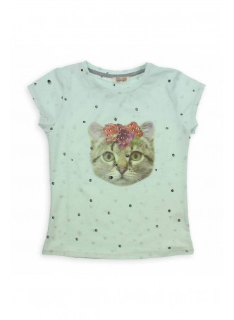 Bambaki Kız Çocuk Kedi Baskılı Tshirt 013-01138-019