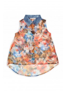 Nk Kids Kız Çocuk Yakası Kot Çiçekli Gömlek 002-31770-015