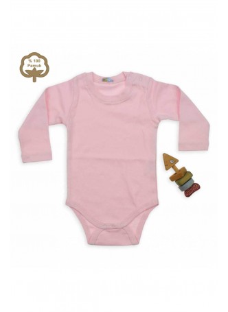 Bambaki Kız Bebek Uzun Kol İnterlok Pembe Badi 013-2002-021