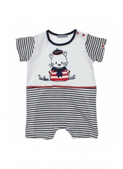 Bambaki Kız Bebek Kısa Kol Çizgili Tulum 013-0004-012
