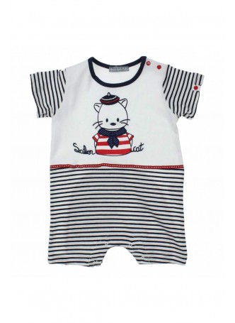 Bambaki Kız Bebek Kısa Kol Çizgili Tulum 013-0004-012