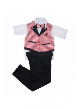 Erkek Çocuk Ekose Yelekli Smokin Takım Elbise 037-216602-002